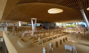 A scale model depicts the new mass timber roof at the Portland International Airport.